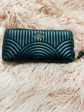 Coach Black Quilted Zip Wallet with Gold Logo